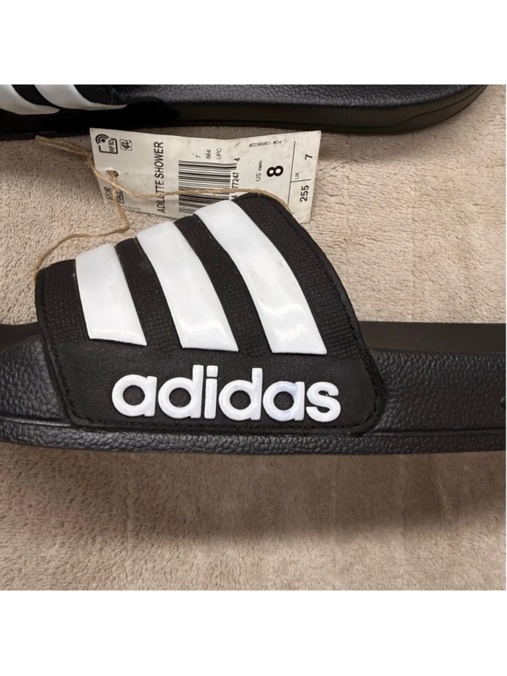 Unisex Adidas Adilette Shower Black White Sandals Men 7 Women 8